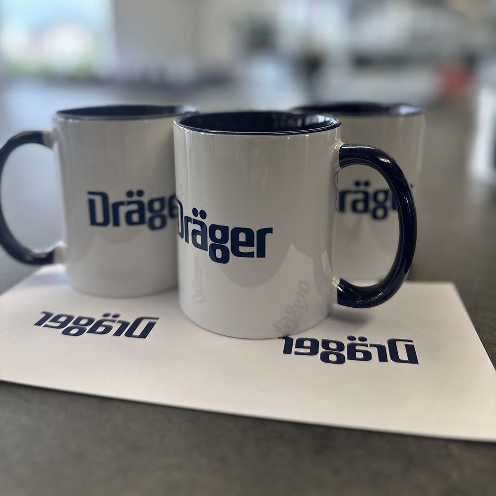 Dräger Tasse mit Logo bedrucken