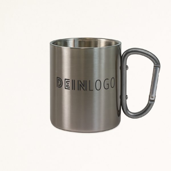 Karabiner Edelstahlbecher mit Logo bedrucken Tasse