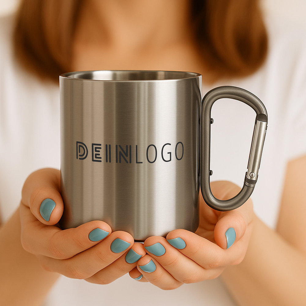 Karabiner Edelstahlbecher mit Logo bedrucken Tasse