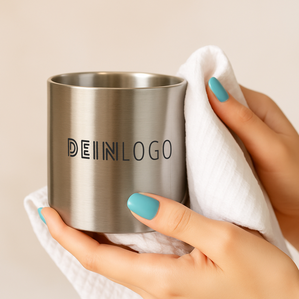 Karabiner Edelstahlbecher mit Logo bedrucken Tasse