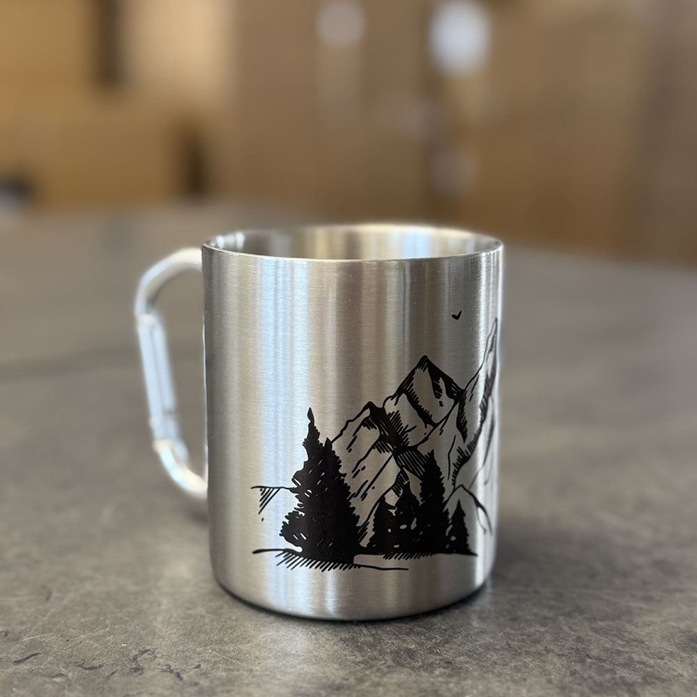 Karabiner Edelstahlbecher mit Logo bedrucken Tasse