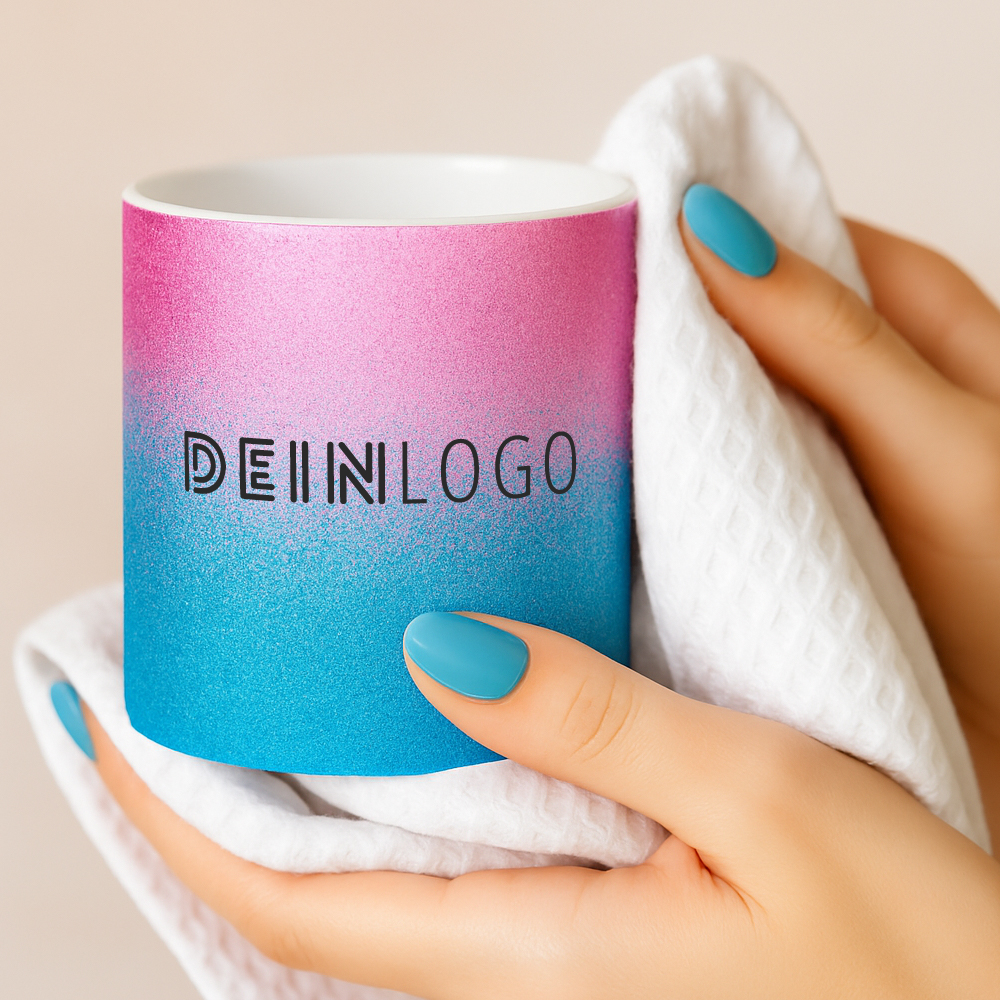 Tasse Glitzer Verlauf mit Logo bedrucken
