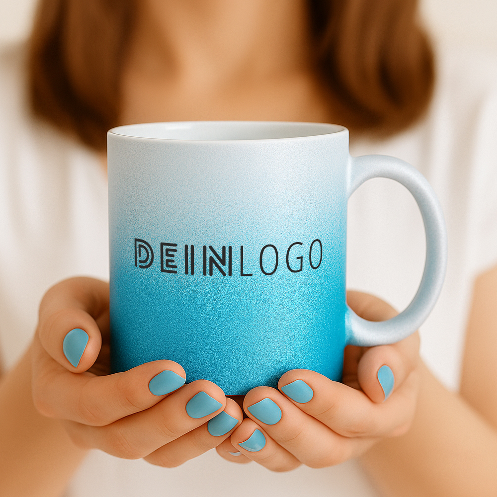 Tasse Glitzer Verlauf mit Logo bedrucken